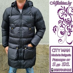 Мъжко яке с качулка, City Man, Средна дължина, Черно, 6838